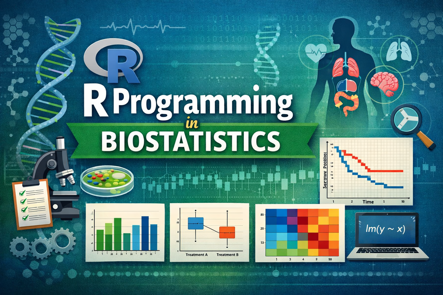 R programming in biostatistics for data analysis and statistical modeling